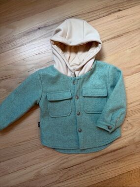 Olive + Scout Seafoam Green Hooded Button-Up Jacket with Cream Hood